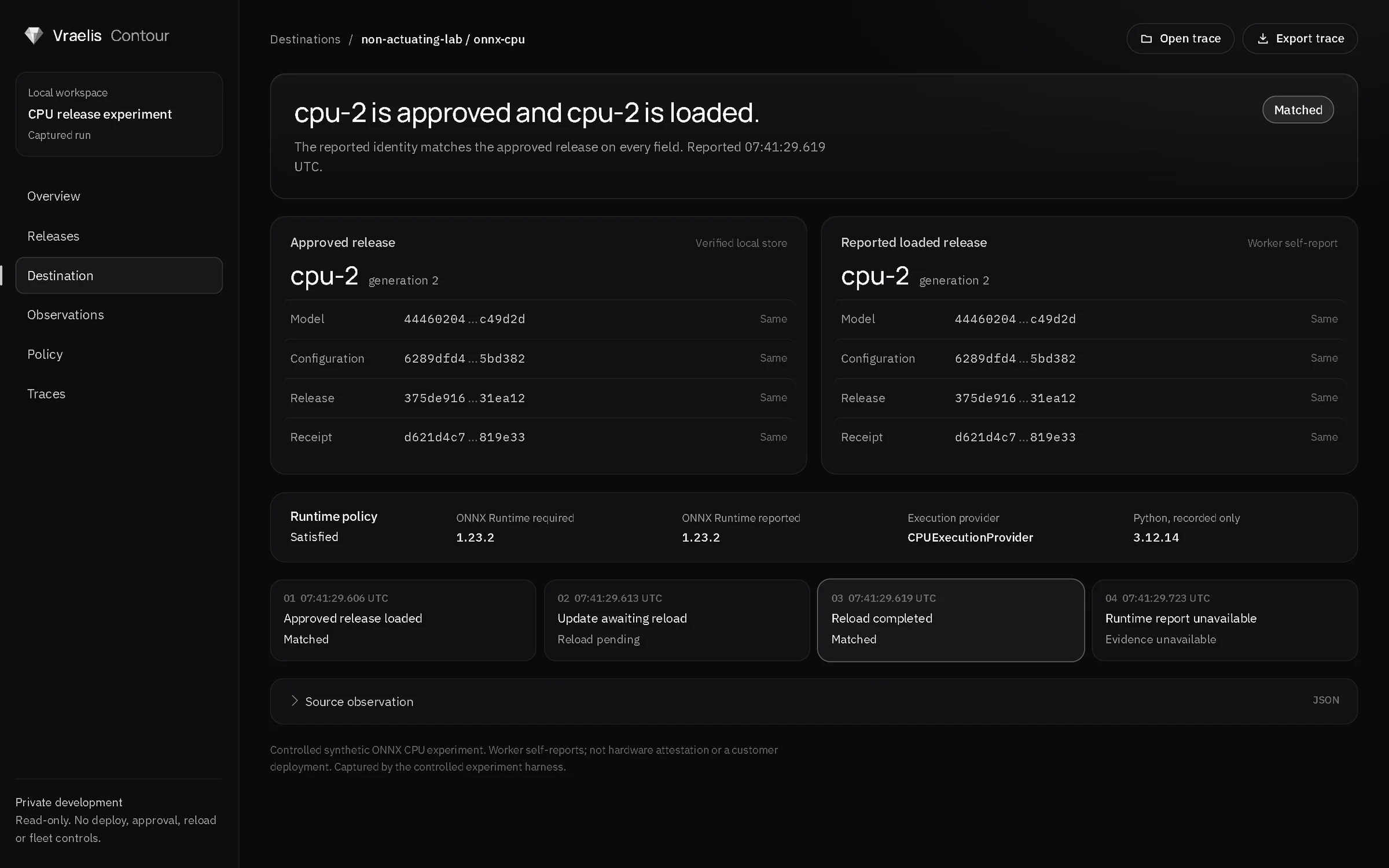 Vraelis Contour after an explicit reload: approved cpu-2 matches reported loaded cpu-2.